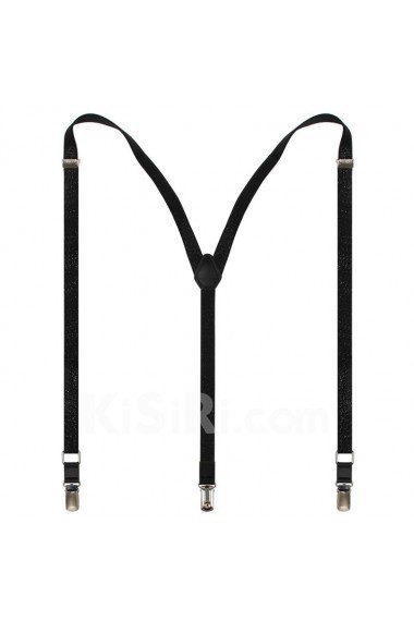 Men's Black Elastic Webbing Leather Suspender