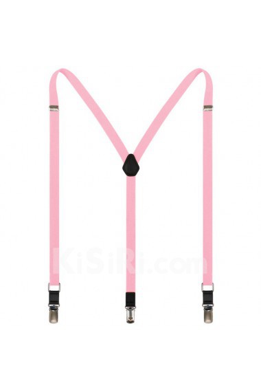 Men's Pink Elastic Webbing Leather Suspender