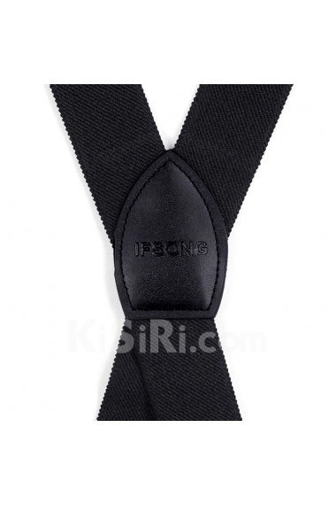 Men's Black Elastic Webbing Leather Suspender