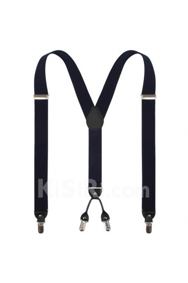 Men's Black Elastic Webbing Leather Suspender