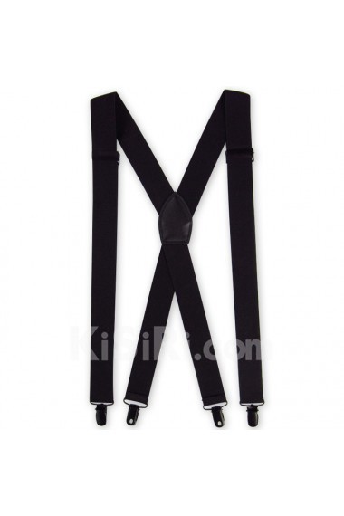 Men's Black Elastic Webbing Leather Suspender