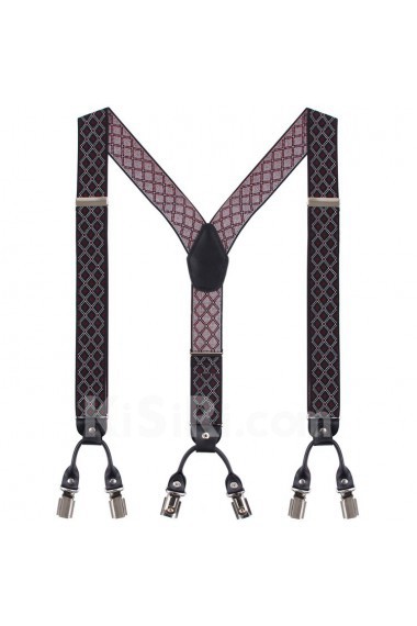 Men's Red Elastic Webbing Leather Suspender