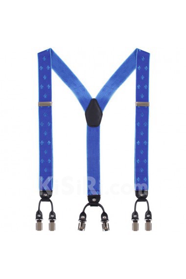 Men's Blue Elastic Webbing Leather Suspender