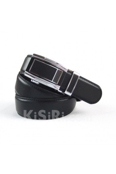 Men's Black Leather Metal Belt  