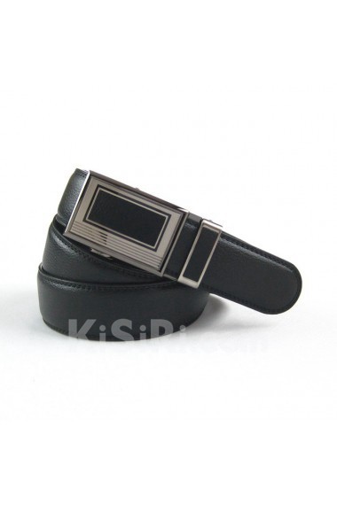 Men's Black Leather Metal Belt  