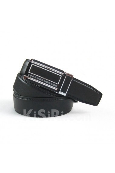 Men's Black Leather Metal Belt  