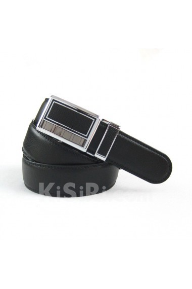 Men's Black Leather Metal Belt  