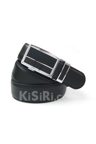 Men's Black Leather Metal Belt  