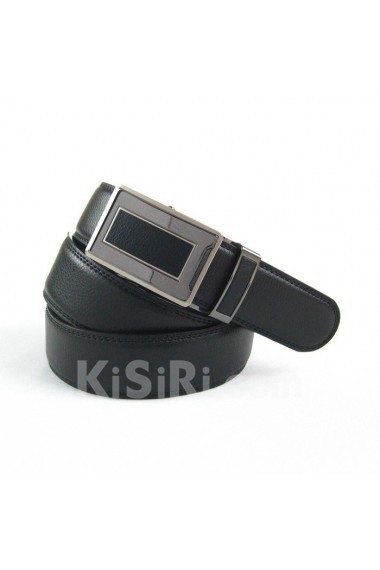 Men's Black Leather Metal Belt  