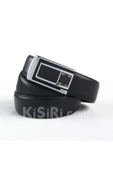 Men's Black Leather Metal Belt  