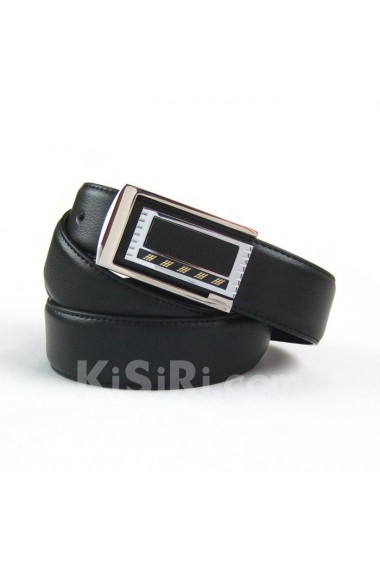 Men's Black Leather Metal Belt  