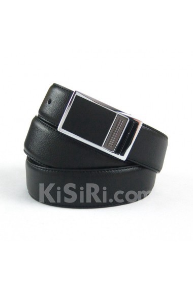 Men's Black Leather Metal Belt  