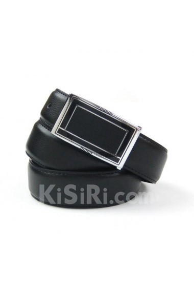 Men's Black Leather Metal Belt  