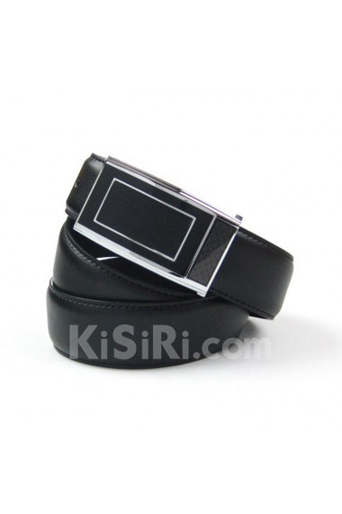 Men's Black Leather Metal Belt  