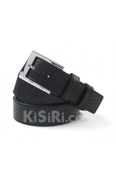 Men's Black Leather Metal Belt  