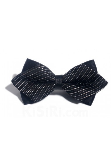 Black Striped Microfiber Bow Tie