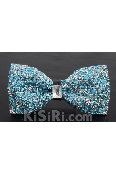 Blue Solid Cotton, Crystal Bow Tie