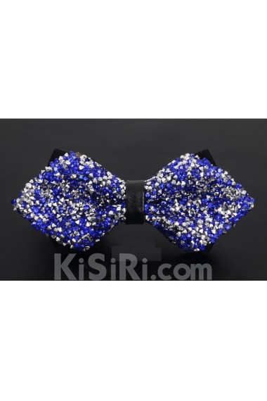 Blue Solid Cotton, Crystal Bow Tie