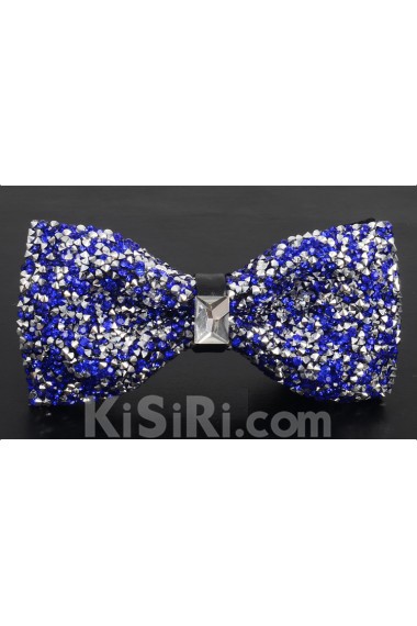 Blue Solid Cotton, Crystal Bow Tie