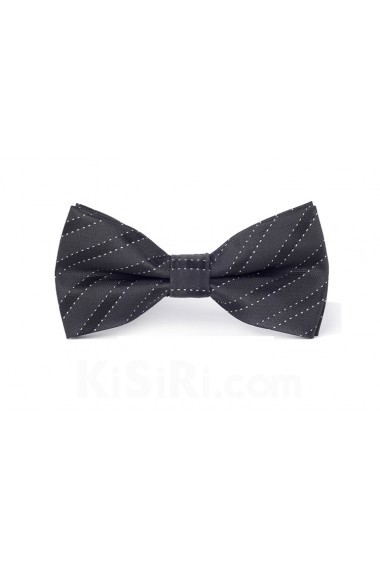 Black Striped Microfiber Bow Tie