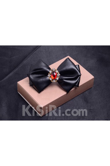 Red Solid Microfiber, Gem Bow Tie