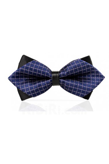 Blue Checkered Microfiber Bow Tie