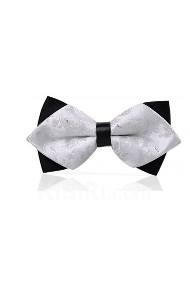 White Floral Microfiber Bow Tie