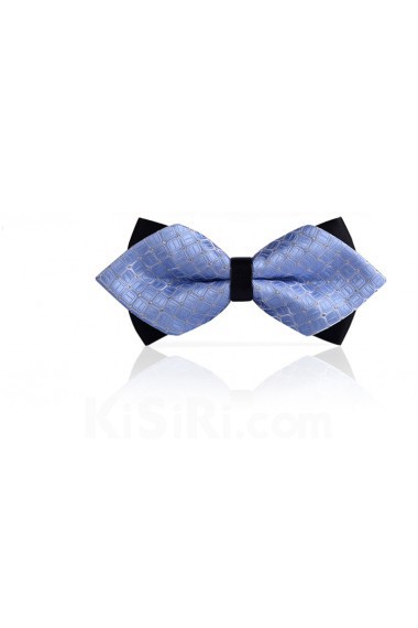 Blue Checkered Microfiber Bow Tie