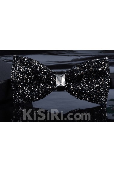 Black Solid Crystal Bow Tie