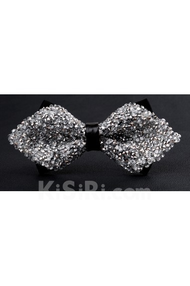 Silver Solid Crystal Bow Tie