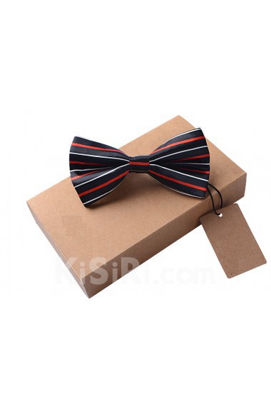 Black Striped Microfiber Bow Tie