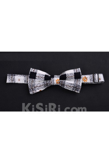 White Floral Microfiber Bow Tie