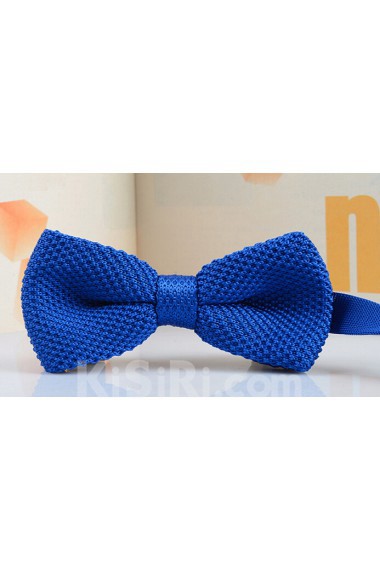 Blue Solid Wool Bow Tie