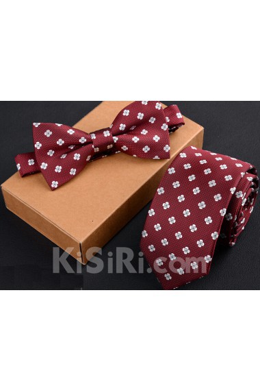 Red Polka Dot Cotton-Microfiber Blended 
Necktie and Bow Tie