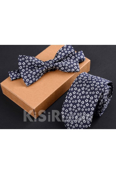 Blue Floral Cotton-Microfiber Blended 
Necktie and Bow Tie