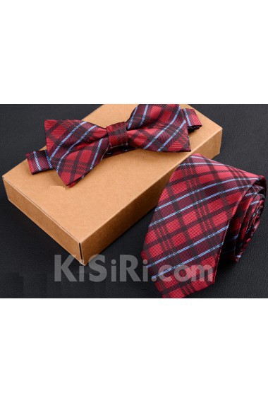 Red Plaid Cotton-Microfiber Blended 
Necktie and Bow Tie