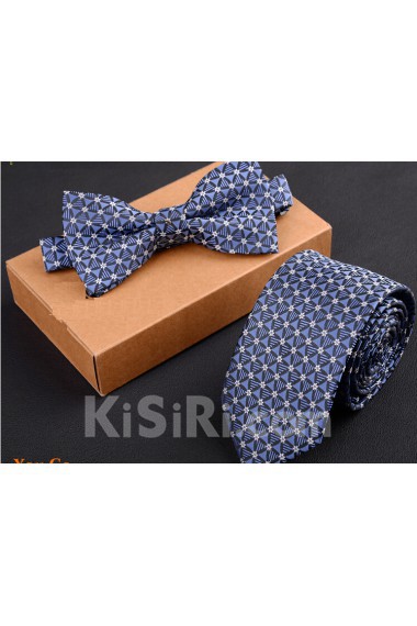 Blue Floral Cotton-Microfiber Blended 
Necktie and Bow Tie