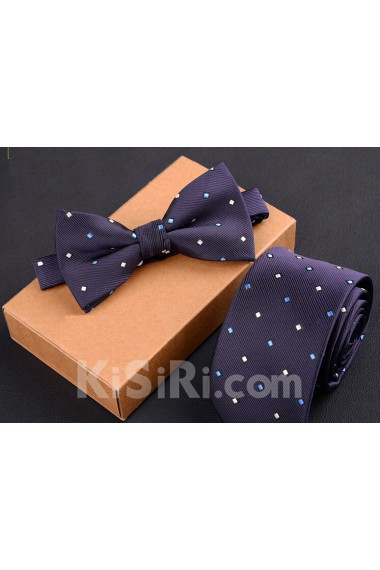 Purple Polka Dot Cotton-Microfiber Blended 
Necktie and Bow Tie