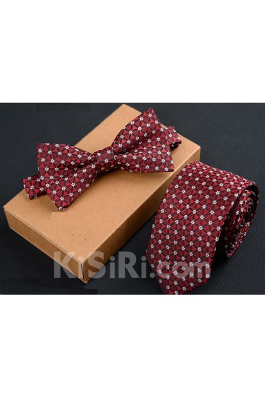 Red Floral Cotton-Microfiber Blended 
Necktie and Bow Tie