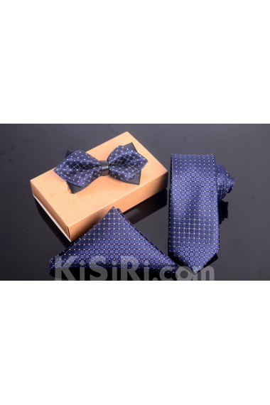 Blue Checkered Microfiber 
Necktie and Bow Tie and Pocket Square