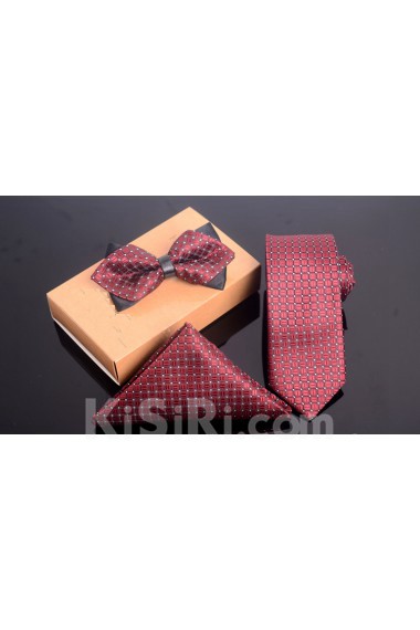 Wine Red Checkered Microfiber 
Necktie and Bow Tie and Pocket Square