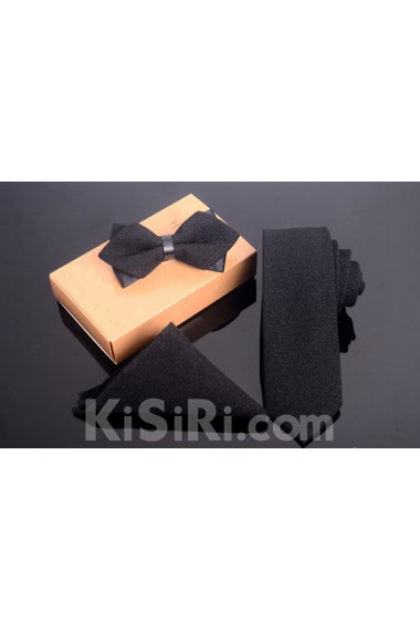 Black Solid Microfiber 
Necktie and Bow Tie and Pocket Square