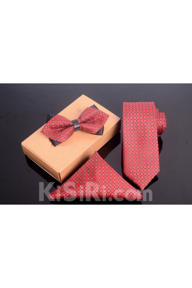 Red Checkered Microfiber 
Necktie and Bow Tie and Pocket Square