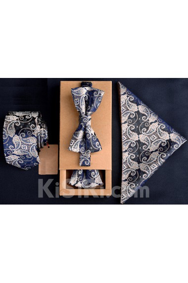 Blue Floral Microfiber 
Necktie and Bow Tie and Pocket Square