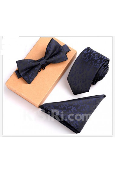 Black Floral Microfiber 
Necktie and Bow Tie and Pocket Square