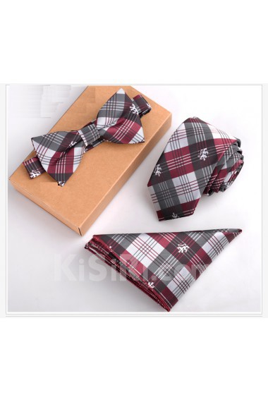 Gray Plaid Microfiber 
Necktie and Bow Tie and Pocket Square