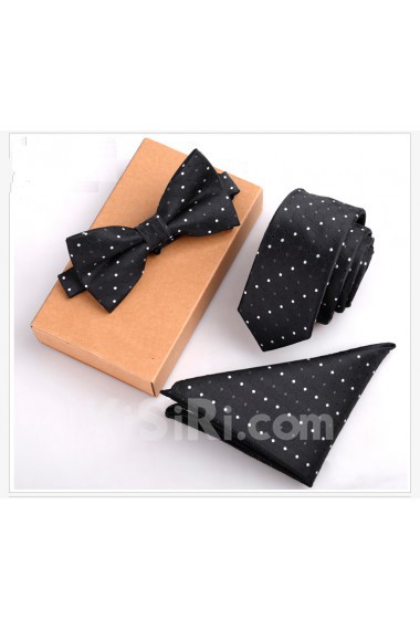 Black Polka Dot Microfiber 
Necktie and Bow Tie and Pocket Square