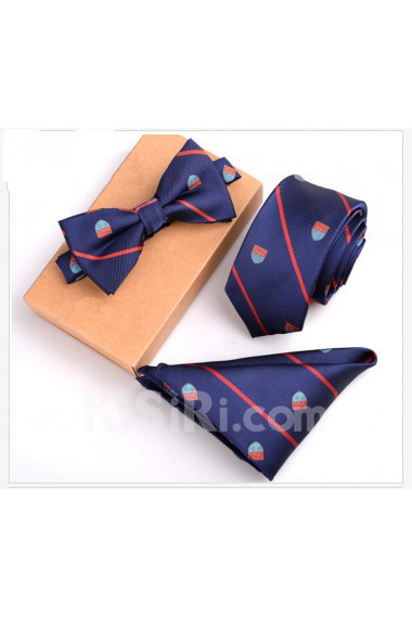 Blue Striped Microfiber 
Necktie and Bow Tie and Pocket Square