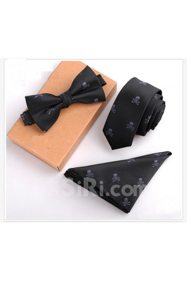 Black Floral Microfiber 
Necktie and Bow Tie and Pocket Square