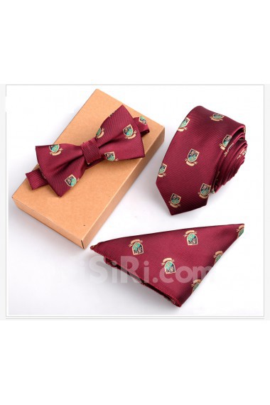 Red Floral Microfiber 
Necktie and Bow Tie and Pocket Square